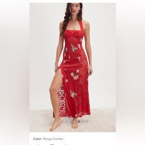 Free People Red Floral Maxi Slip Dress